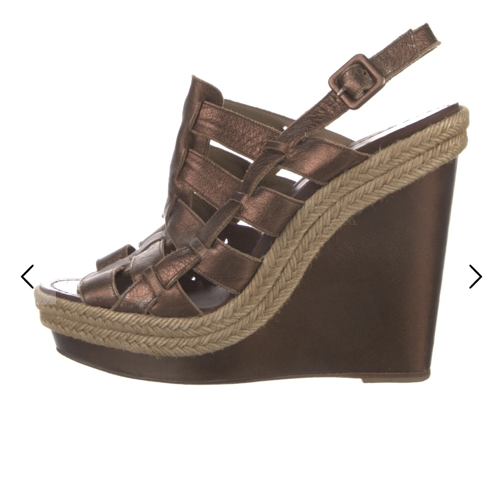 Christian Louboutin Metallic Bronze Woven Espadrille Wedge Sandals